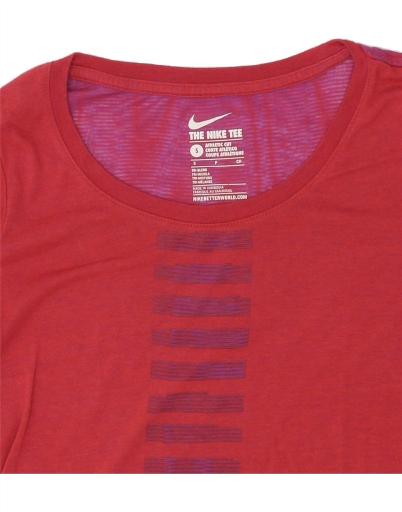 NIKE Womens Athletic Cut T-Shirt Top UK 10 Small Red Colourblock Polyester | Vintage Nike | Thrift | Second-Hand Nike | Used Clothing | Messina Hembry 