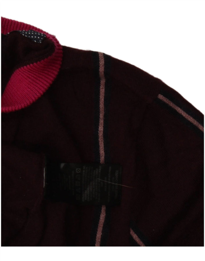 Ted Baker Mens Crew Neck Jumper Sweater Small Burgundy Striped Wool