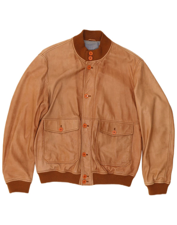 Conbipel Mens Leather Bomber Jacket IT 56 2XL Brown
