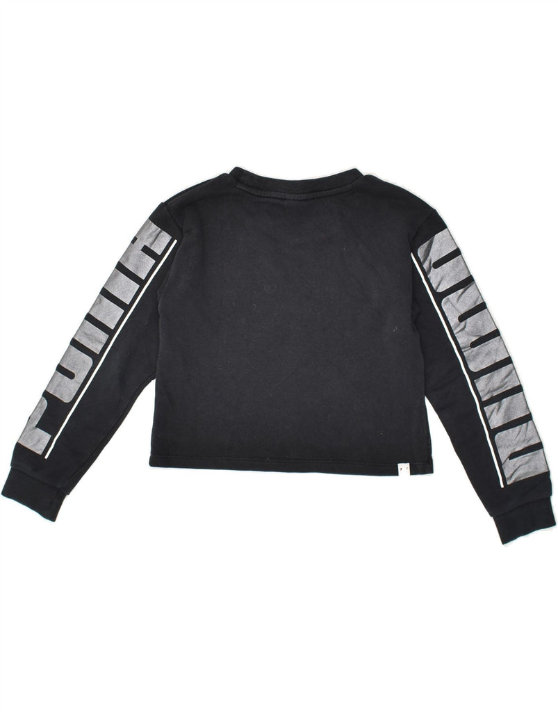 PUMA Girls Graphic Crop Sweatshirt Jumper 9-10 Years Black Vintage Puma and Second-Hand Puma from Messina Hembry 