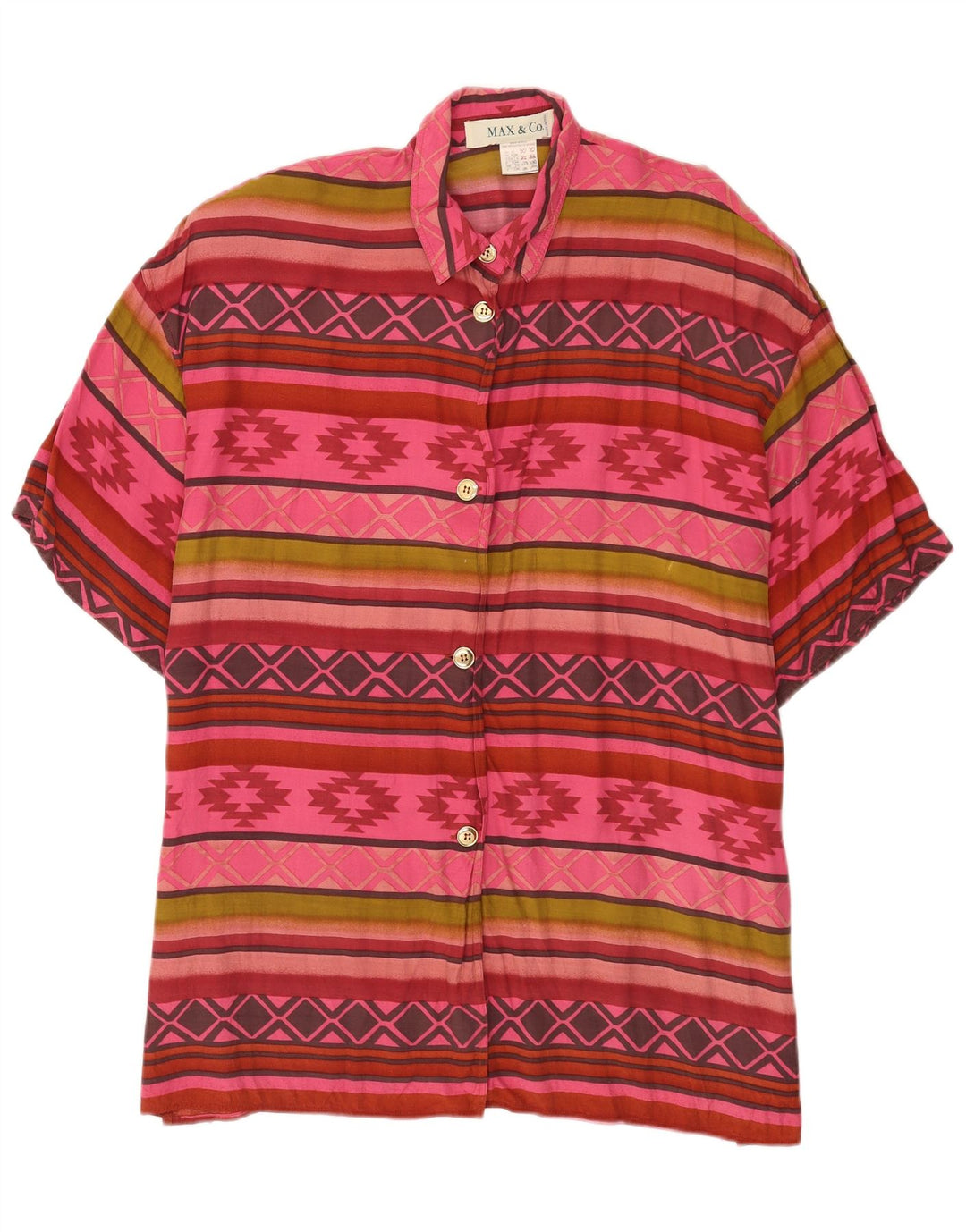 Max&Co. Womens Short Sleeve Shirt UK 12 Medium Multicoloured Geometric