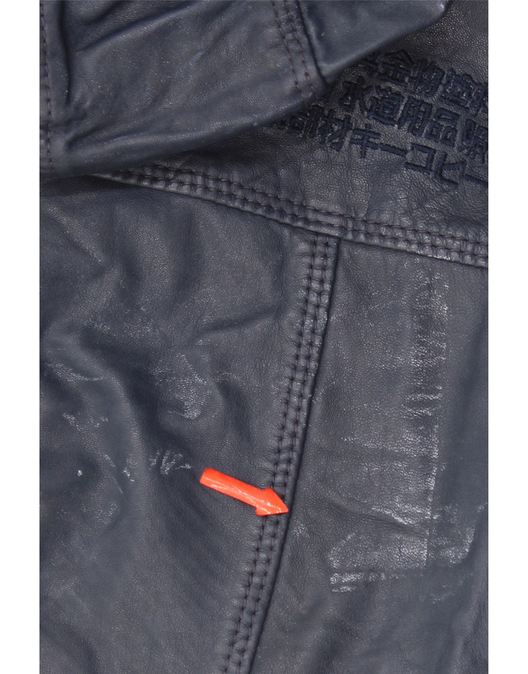 Superdry Womens Hooded Leather Jacket UK 14 Medium Navy Blue Leather