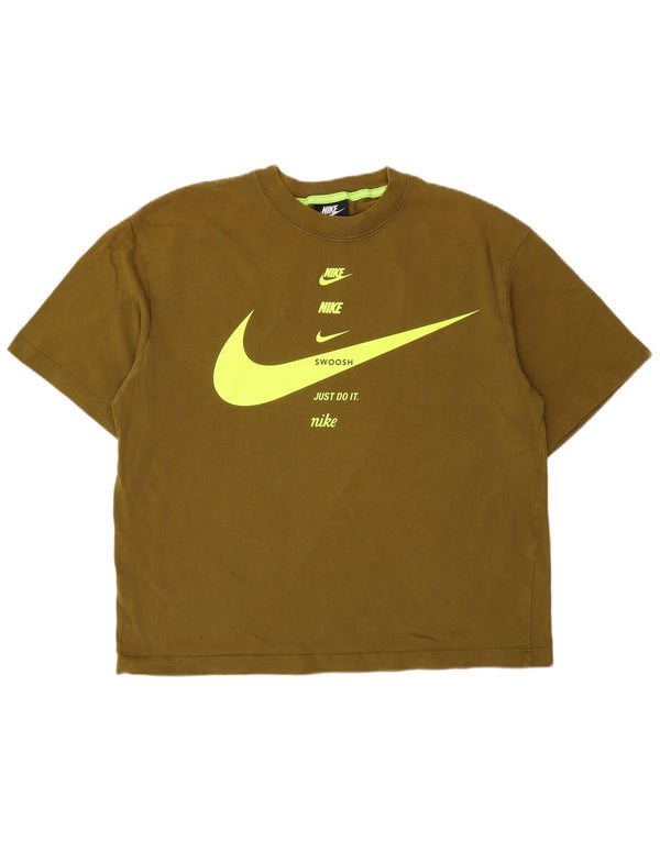Nike Womens Swoosh Oversized Graphic T-Shirt Top UK 10 Small Khaki Cotton