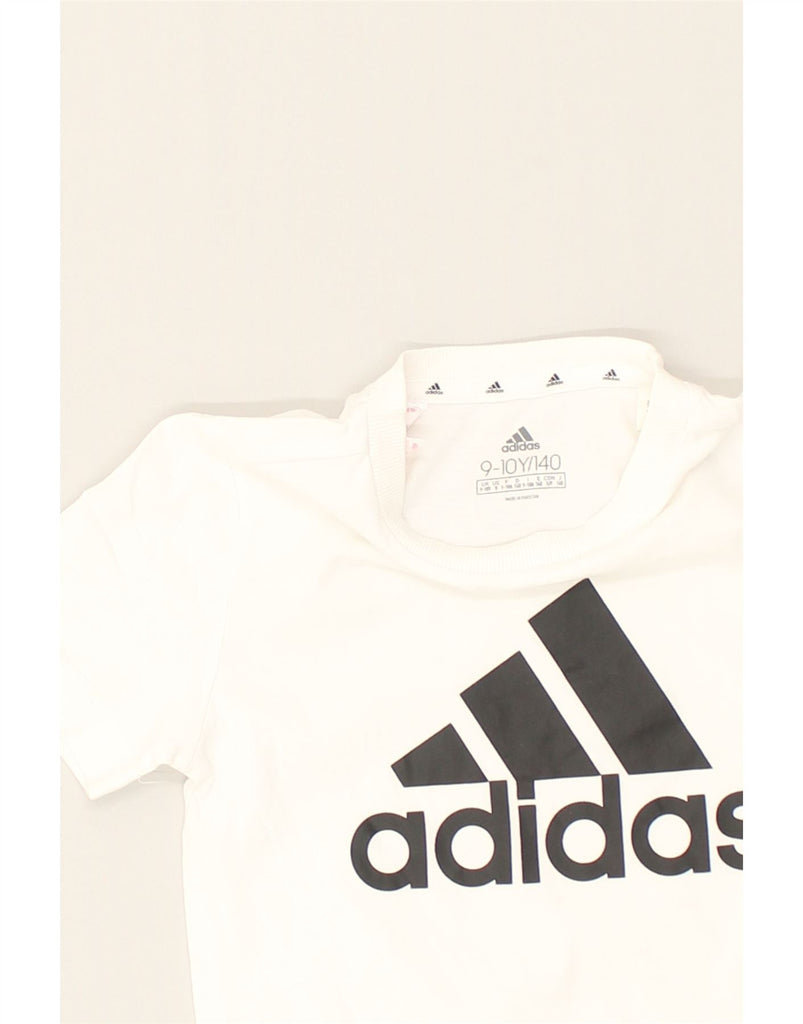 ADIDAS Girls Graphic T-Shirt Top 9-10 Years White Cotton | Vintage Adidas | Thrift | Second-Hand Adidas | Used Clothing | Messina Hembry 