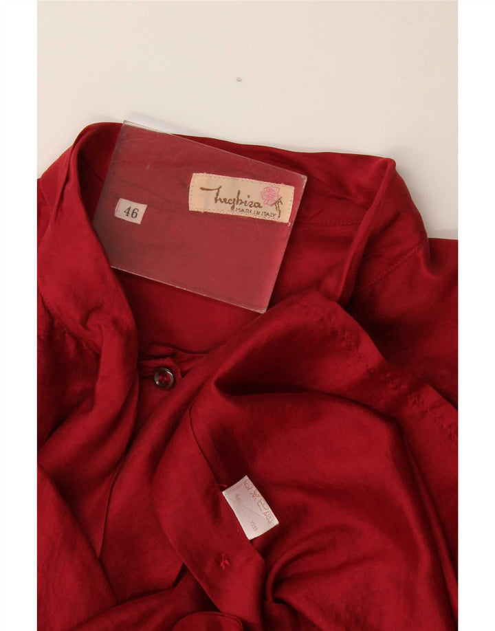 Vintage Womens Front Tie Shirt Blouse IT 46 Large Burgundy Silk