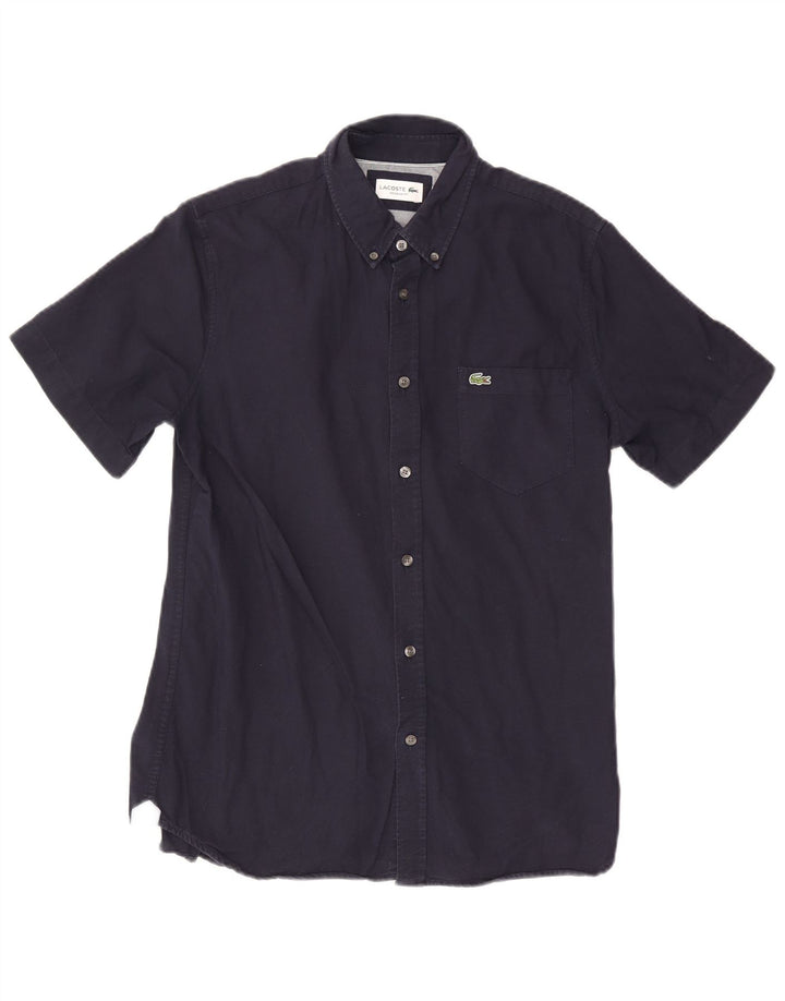 Lacoste Mens Short Sleeve Regular Fit Shirt Medium Navy Blue Cotton