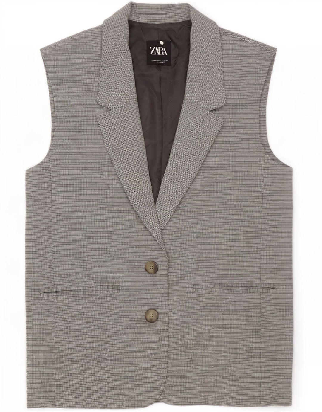 Zara Womens Oversized Sleeveless Blazer Jacket UK 10 Small Grey Check