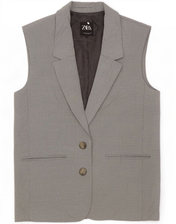 Zara Womens Oversized Sleeveless Blazer Jacket UK 10 Small Grey Check