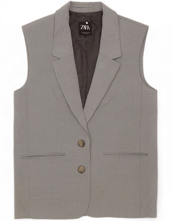 Zara Womens Oversized Sleeveless Blazer Jacket UK 10 Small Grey Check
