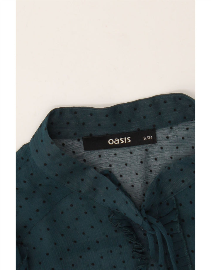 Oasis Womens See Through Front Tie Shirt Blouse UK 8 Small Blue Spotted