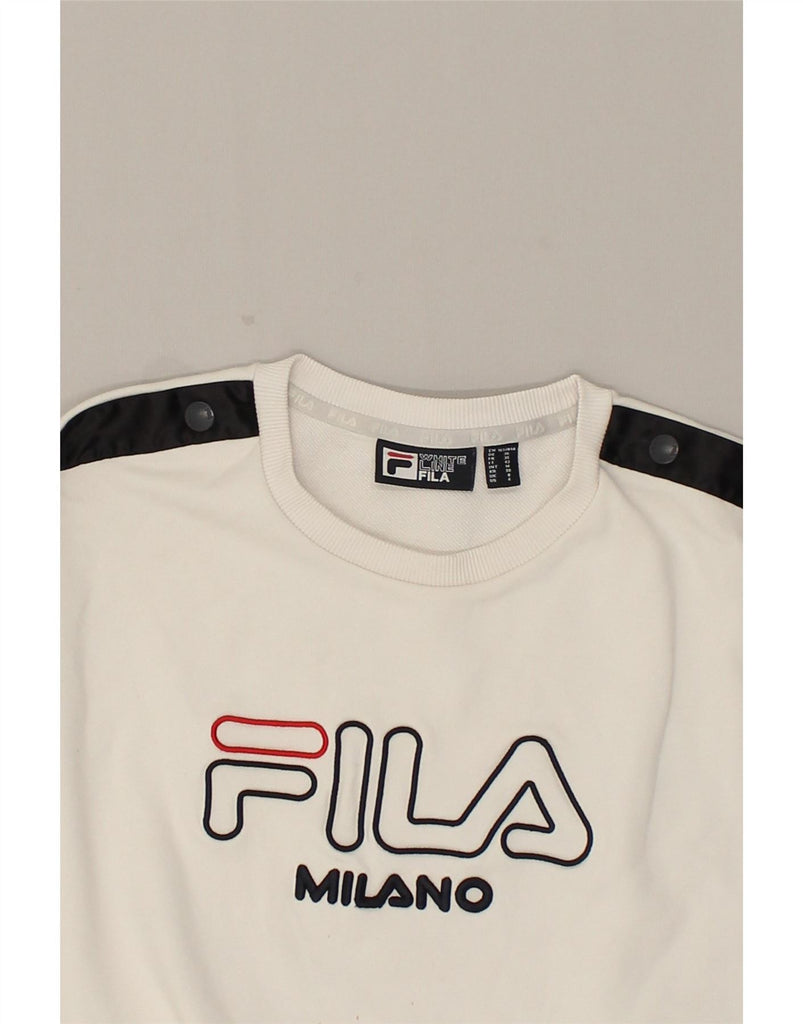 FILA Womens Graphic Sweatshirt Jumper UK 8 Small  White Cotton Vintage Fila and Second-Hand Fila from Messina Hembry 