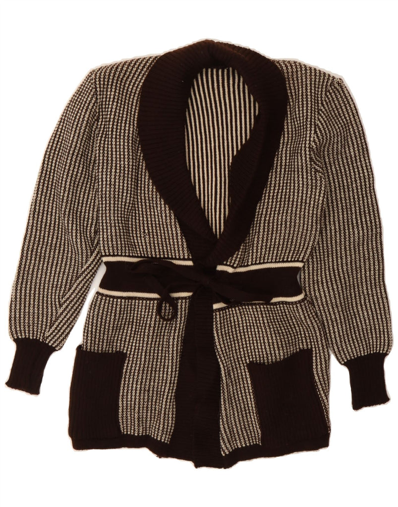 VINTAGE Womens Cardigan Sweater UK 12 Medium Brown Striped Acrylic Vintage Vintage and Second-Hand Vintage from Messina Hembry 