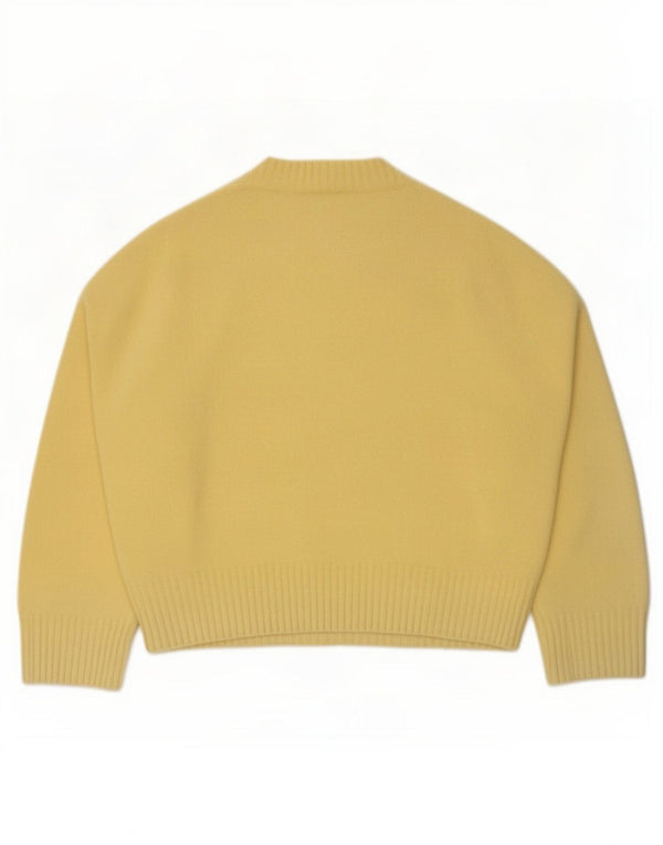 Zara Womens Oversized Crew Neck Jumper Sweater UK 14 Medium Yellow Acrylic