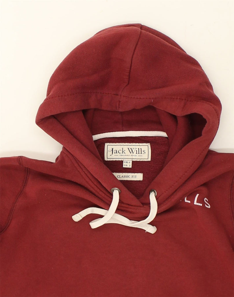 JACK WILLS Womens Classic Fit Graphic Hoodie Jumper  UK 6 XS Burgundy | Vintage Jack Wills | Thrift | Second-Hand Jack Wills | Used Clothing | Messina Hembry 