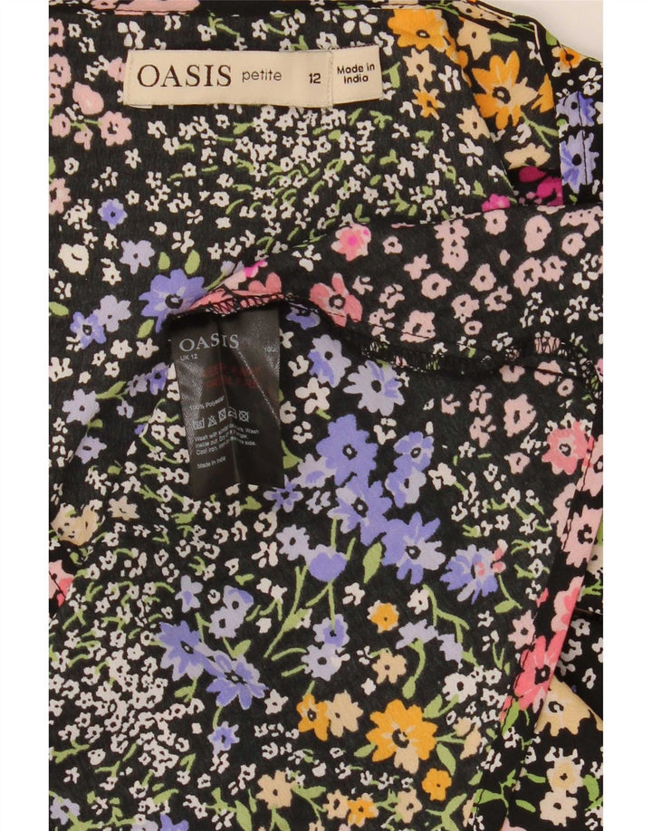 Oasis Womens Petite Long Sleeve Basic Dress UK 12 Medium Black Floral