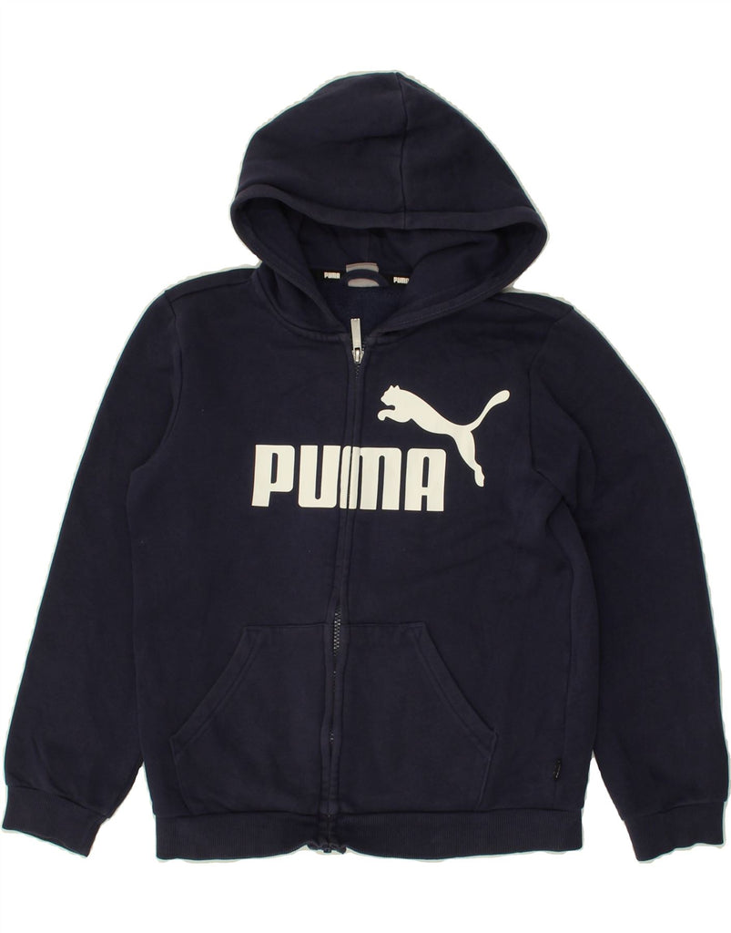 PUMA Boys Graphic Zip Hoodie Sweater 11-12 Years Navy Blue Cotton Vintage Puma and Second-Hand Puma from Messina Hembry 