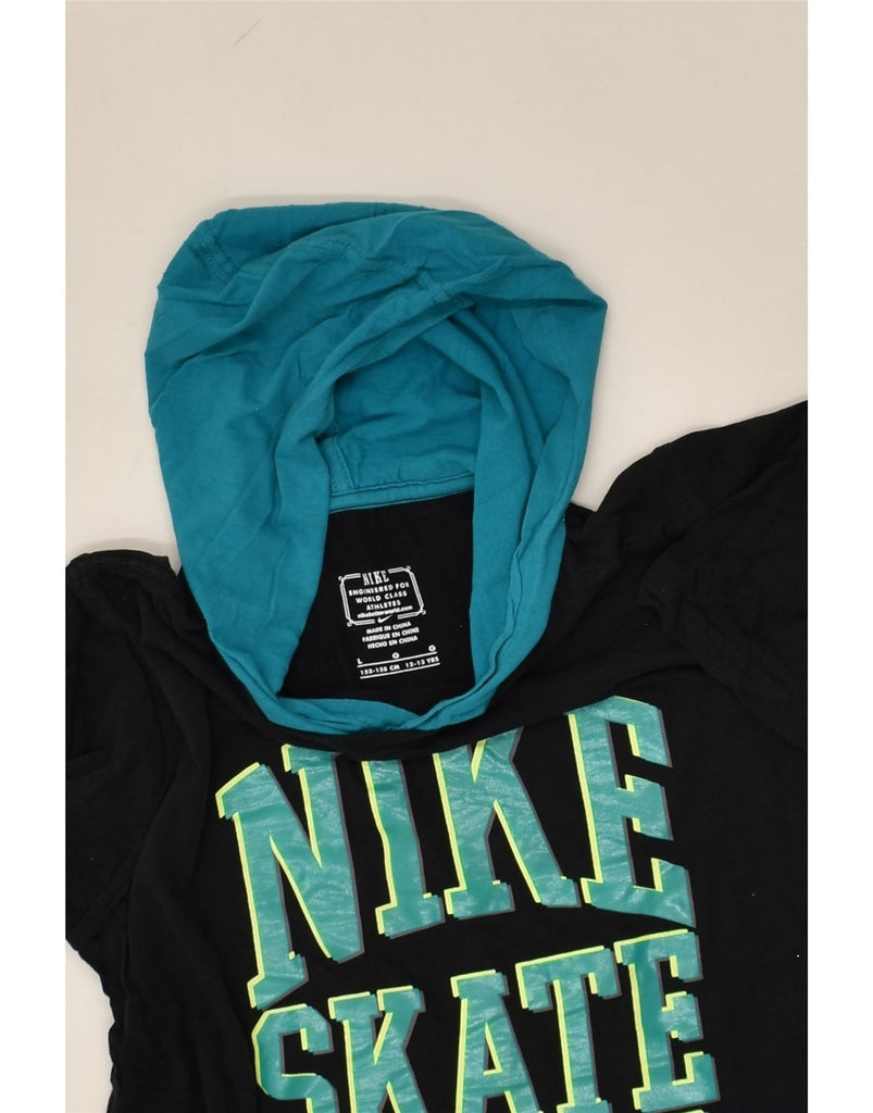 NIKE Boys Hooded Graphic T-Shirt Top 12-13 Years Large  Black Colourblock | Vintage Nike | Thrift | Second-Hand Nike | Used Clothing | Messina Hembry 