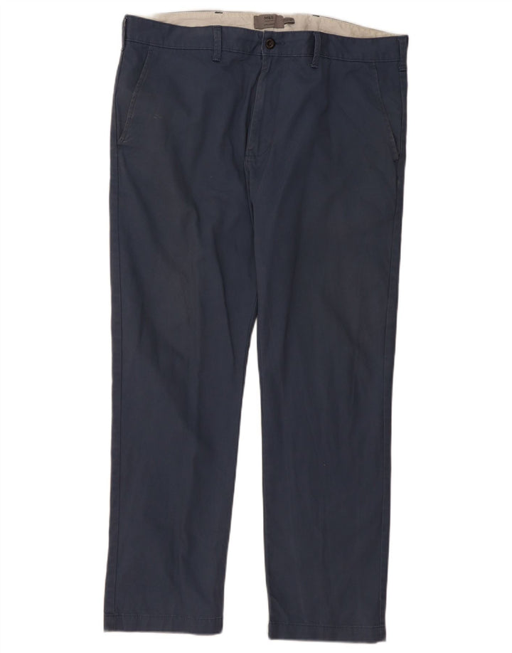 Marks & Spencer Mens Straight Chino Trousers W38 L31 Blue Cotton
