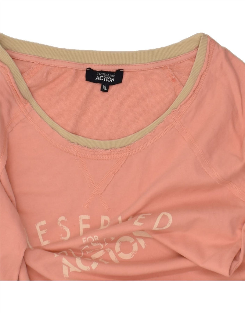 TRUSSARDI Womens Graphic Sweatshirt Jumper UK 18 XL Pink Cotton | Vintage Trussardi | Thrift | Second-Hand Trussardi | Used Clothing | Messina Hembry 