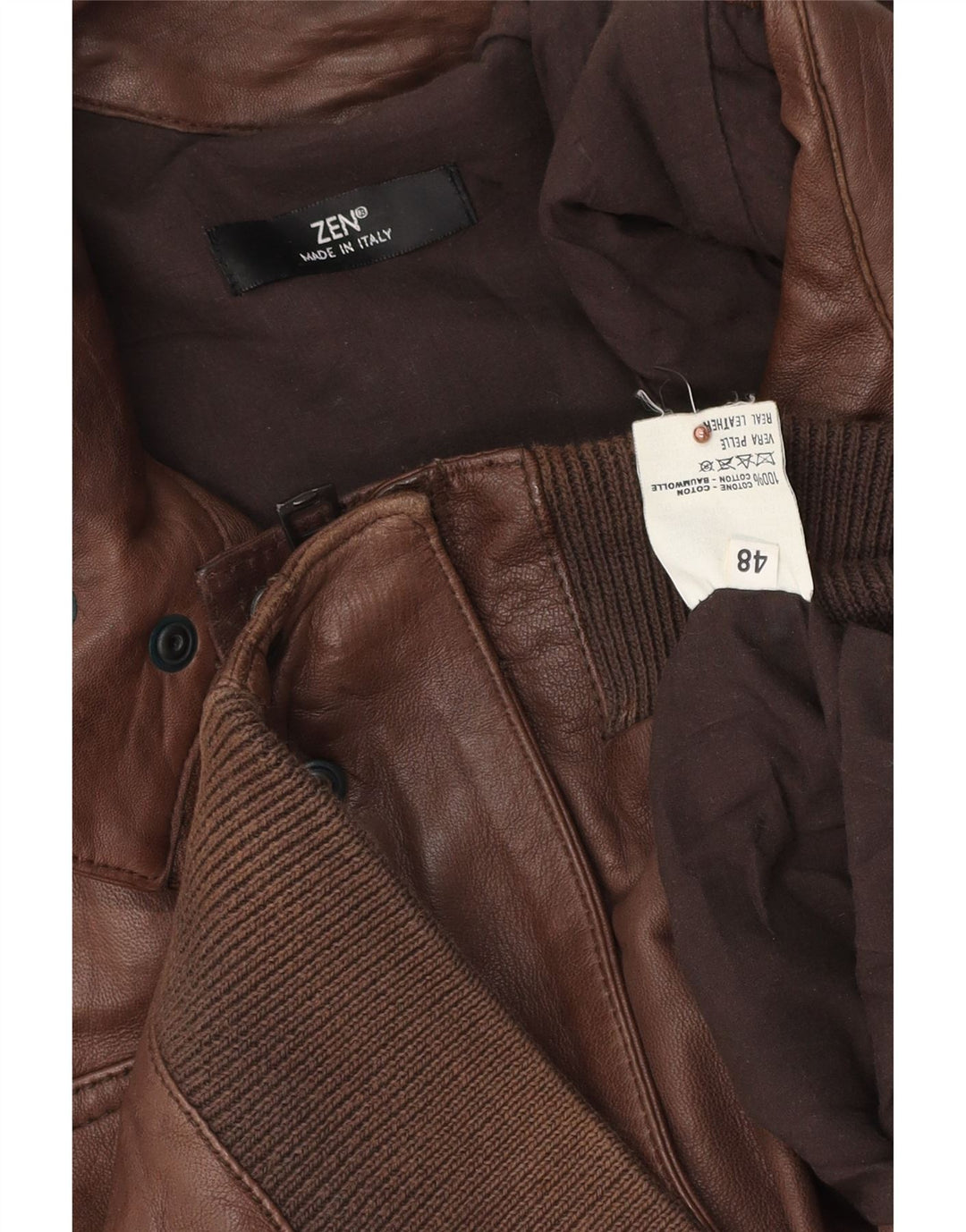 Zen Mens Military Leather Jacket IT 48 Medium Brown Leather