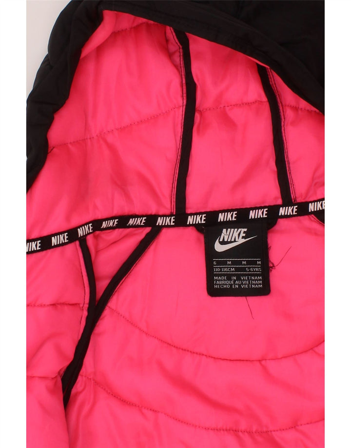 NIKE Girls Hooded Padded Jacket 5-6 Years Medium Black Colourblock