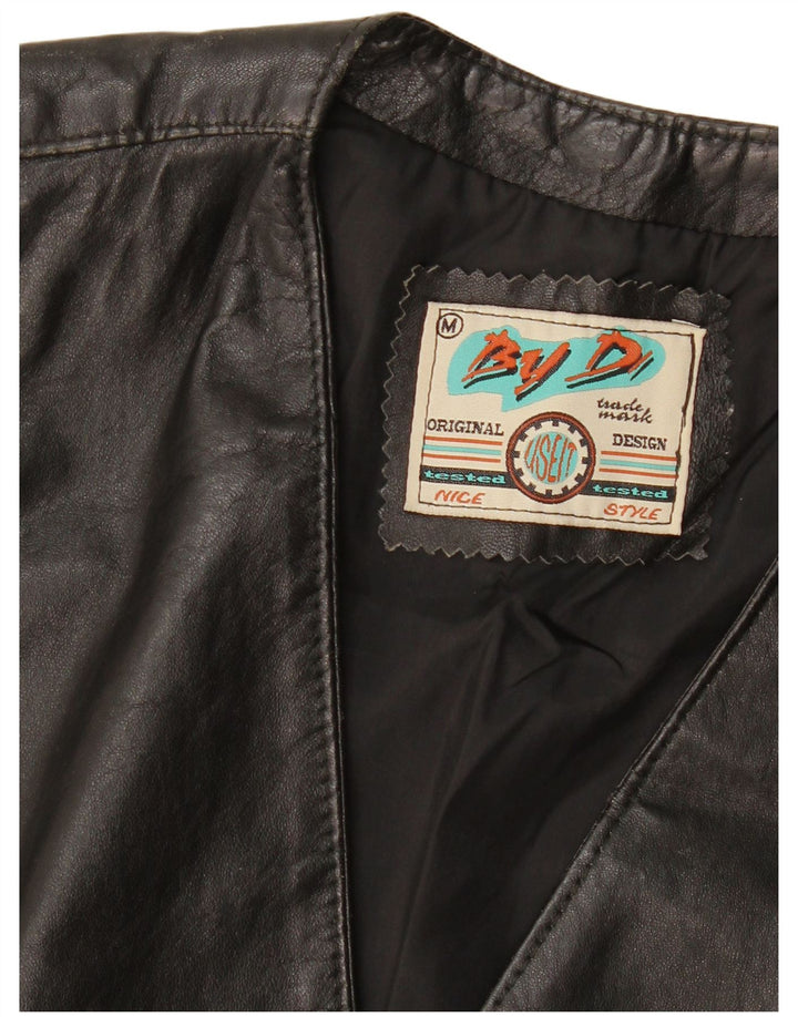 VINTAGE Mens Leather Waistcoat Medium Black