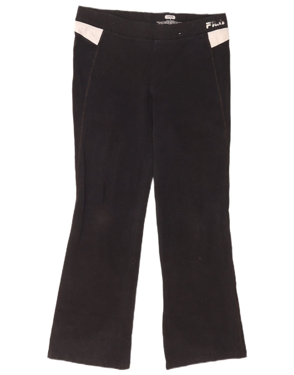 Fila Womens Flare Tracksuit Trousers UK 12 Medium  Black Cotton Sports