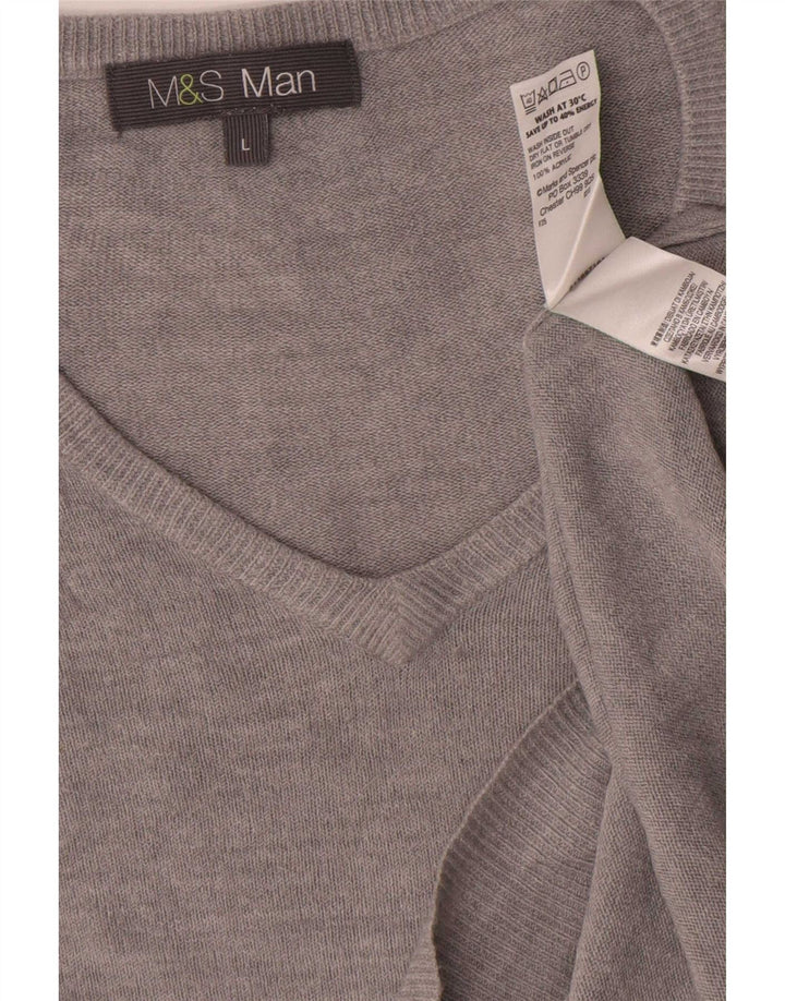 Marks & Spencer Mens V-Neck Jumper Sweater Large Grey Acrylic