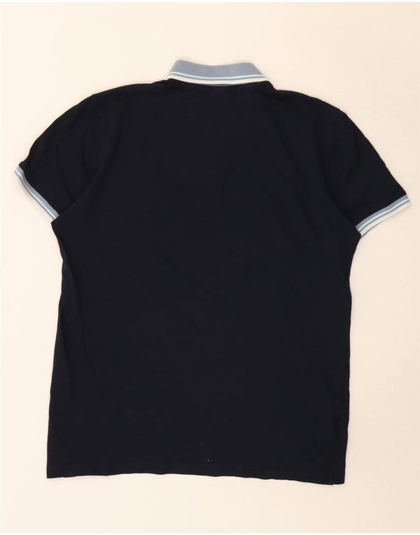 Jack & Jones Mens Rugby Polo Shirt Medium Navy Blue Striped Cotton
