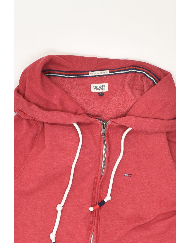 TOMMY HILFIGER Womens Zip Hoodie Sweater UK 14 Medium Red Cotton | Vintage Tommy Hilfiger | Thrift | Second-Hand Tommy Hilfiger | Used Clothing | Messina Hembry 