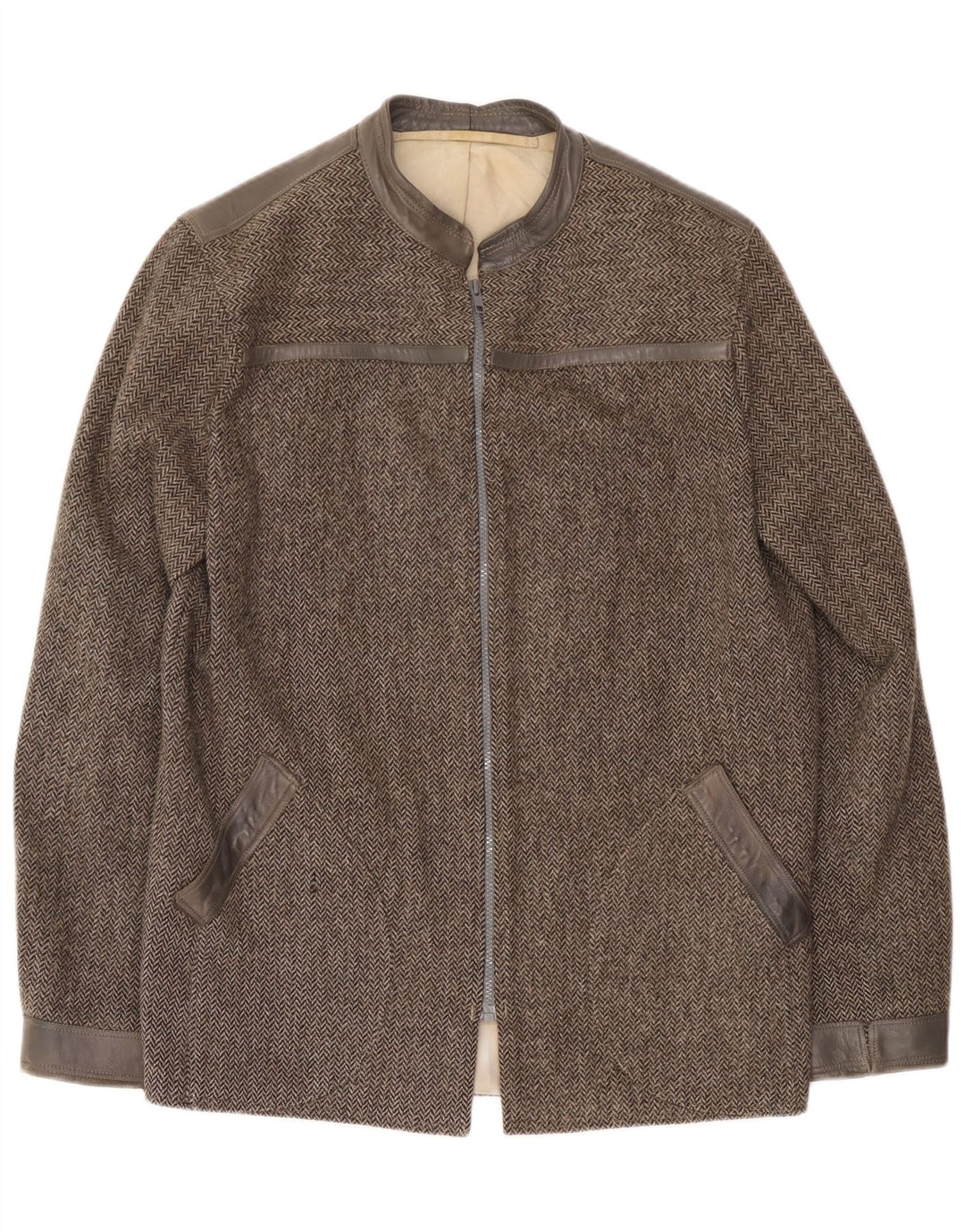 Vintage Mens Bomber Jacket UK 38 Medium Grey Herringbone