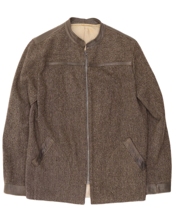 Vintage Mens Bomber Jacket UK 38 Medium Grey Herringbone
