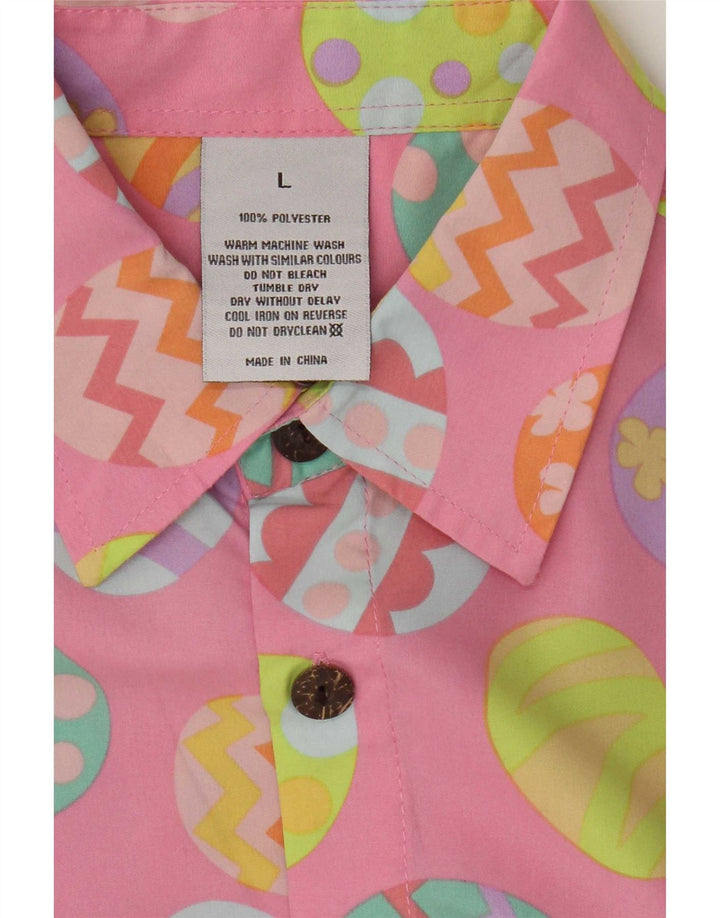 Vintage Mens Easter Abstract Pattern Short Sleeve Shirt Large Pink