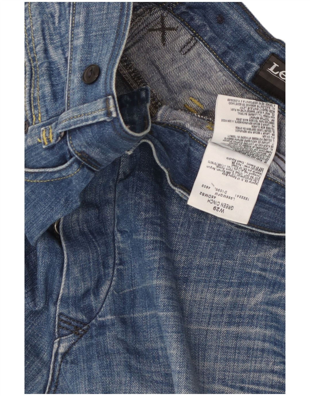 Lee Mens Green Cinch Denim Shorts  W29 Small Blue Cotton