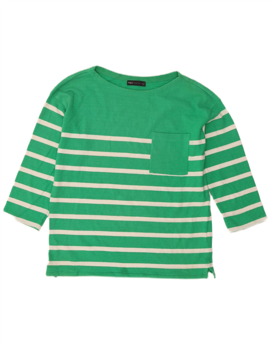 Marks & Spencer Womens Oversized Top 3/4 Sleeve UK 8 Small Green Striped