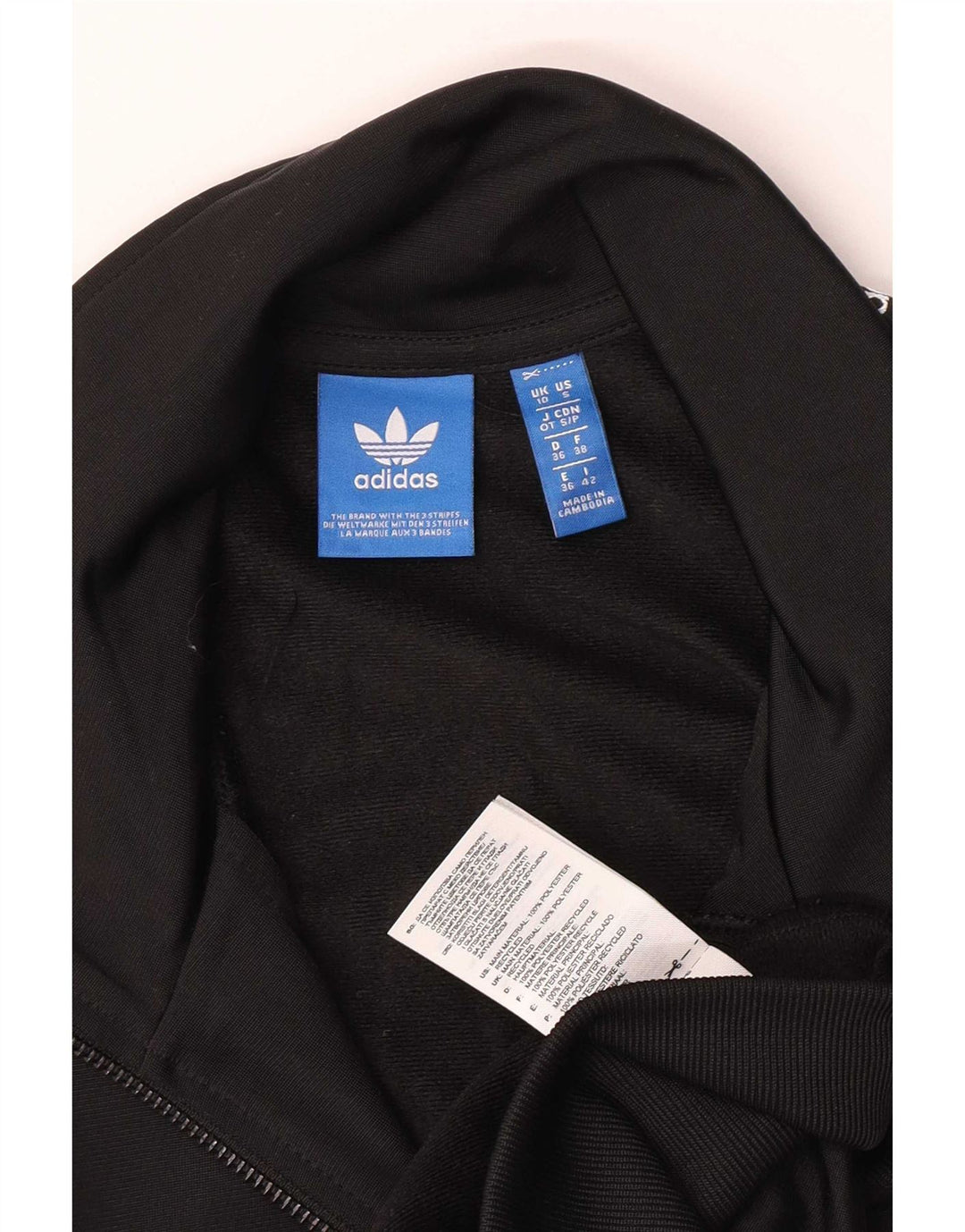 Adidas Womens Graphic Tracksuit Top Jacket UK 10 Small Black Polyester