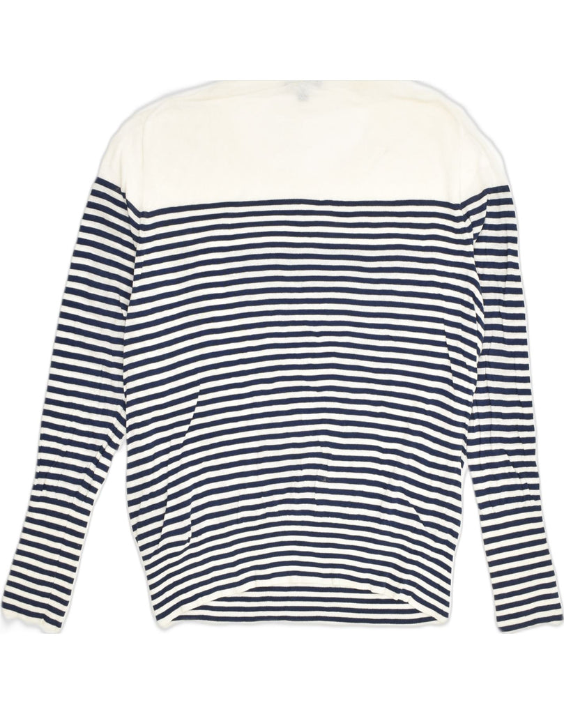 J. CREW Womens Boat Neck Jumper Sweater UK 14 Large Navy Blue Striped | Vintage J. Crew | Thrift | Second-Hand J. Crew | Used Clothing | Messina Hembry 