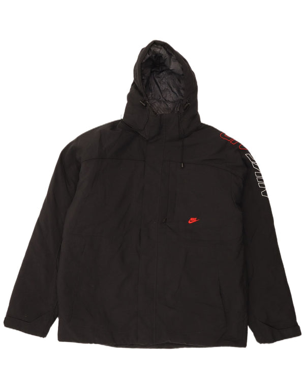 Nike Mens Graphic Hooded Padded Jacket UK 42/44 Large Black Polyester