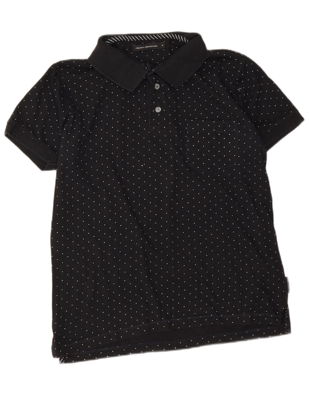 French Connection Mens Polo Shirt Small Black Spotted Cotton