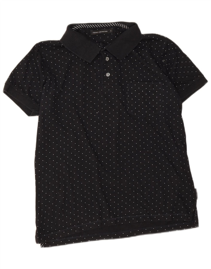 French Connection Mens Polo Shirt Small Black Spotted Cotton