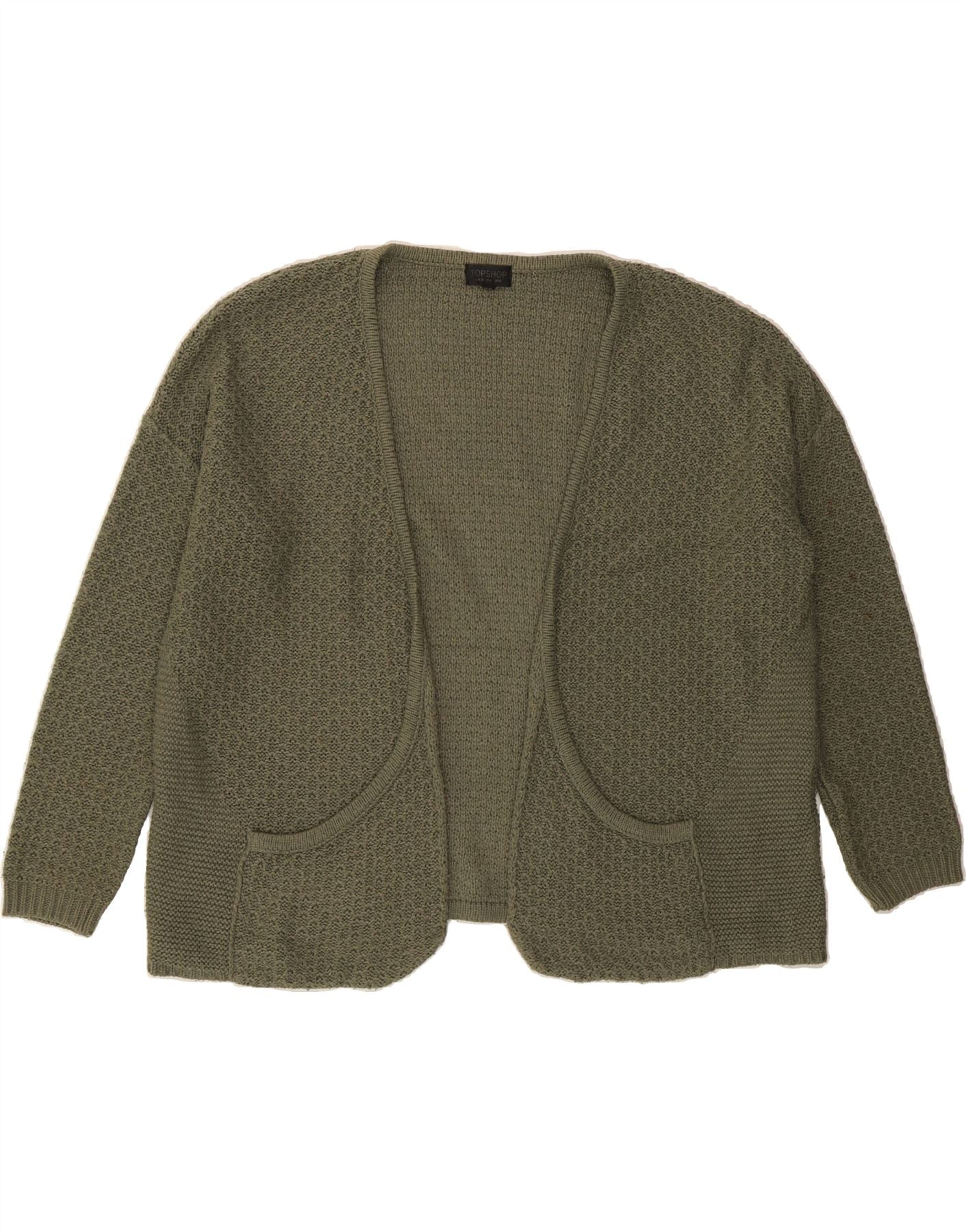 TOPSHOP Womens Oversized Open Cardigan Sweater UK 10 Small Green