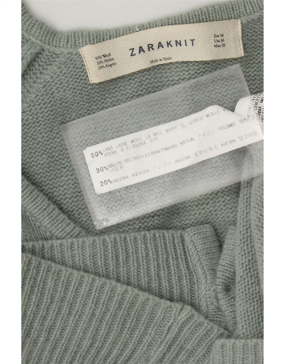 Zara Womens Short Sleeve Cardigan Sweater UK 12 Medium Green Wool