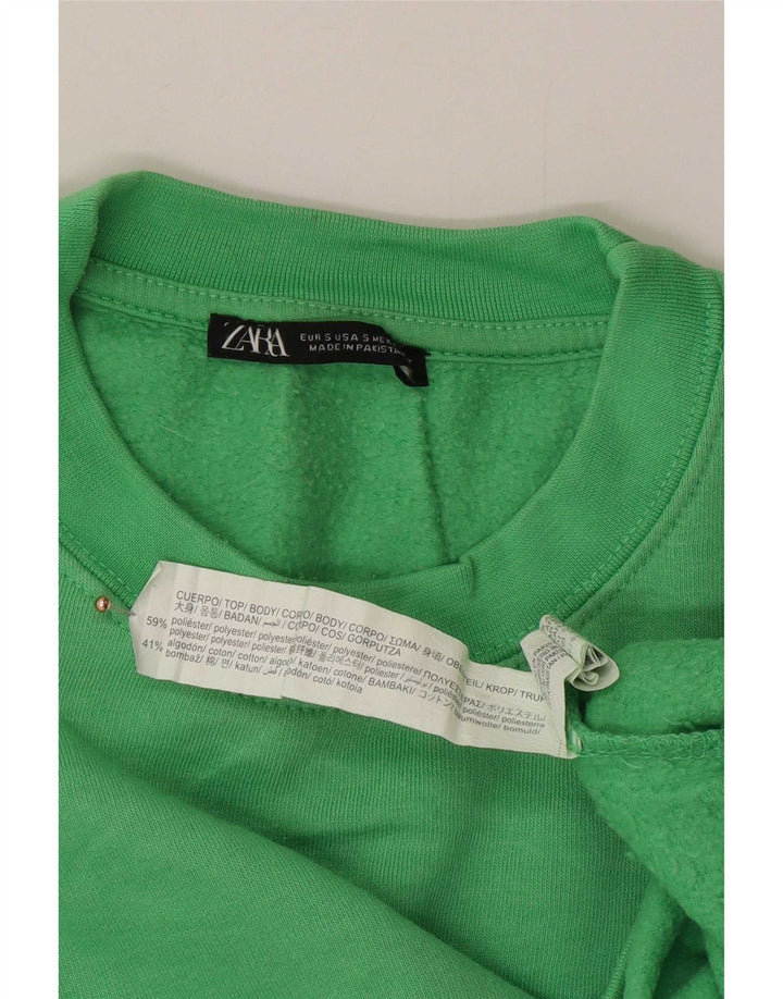 Zara Womens Crop Oversized Sweatshirt Jumper UK 10 Small Green Polyester