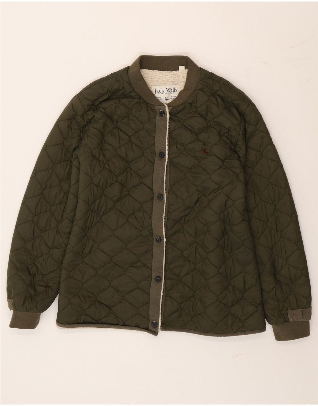 Jack Wills Womens Sherpa Quilted Jacket UK 14 Large Green Polyamide