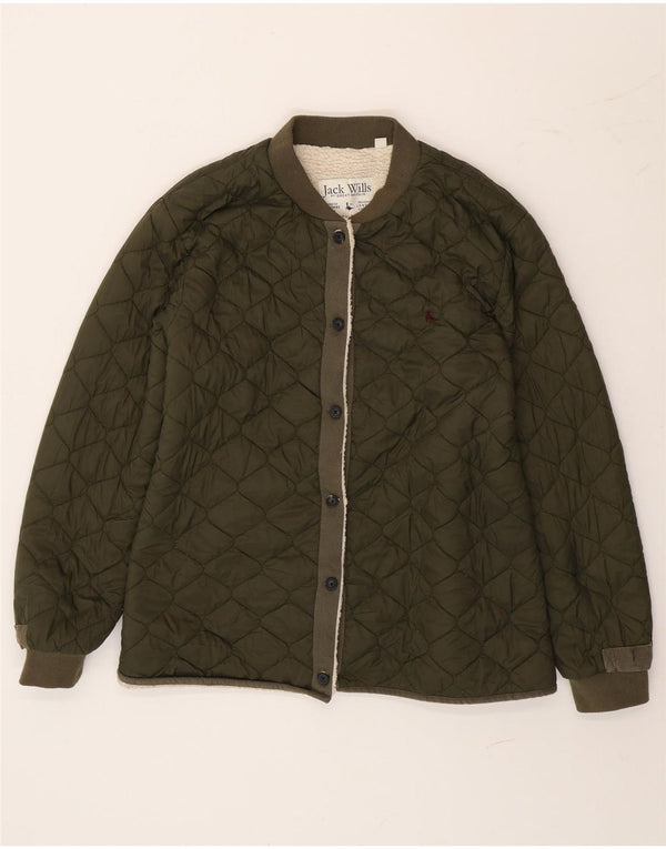 Jack Wills Womens Sherpa Quilted Jacket UK 14 Large Green Polyamide