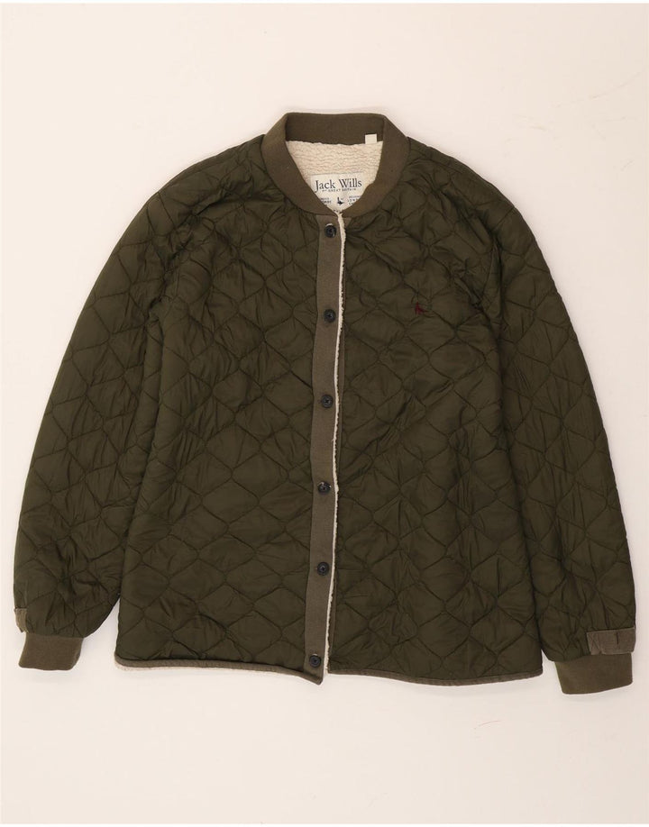 Jack Wills Womens Sherpa Quilted Jacket UK 14 Large Green Polyamide