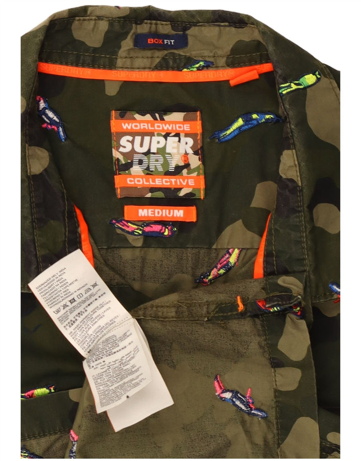 Superdry Mens Box Fit Short Sleeve Shirt Medium Khaki Camouflage Cotton
