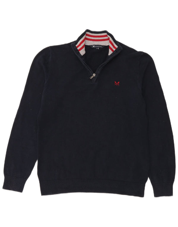 Crew Clothing Mens Zip Neck Jumper Sweater Medium Navy Blue Cotton