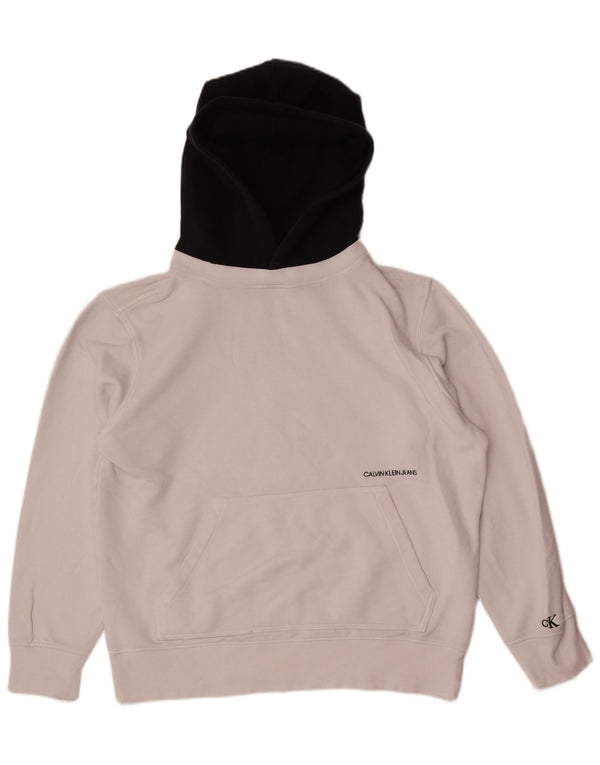 Calvin Klein Jeans Mens Hoodie Jumper XL White Colourblock Cotton
