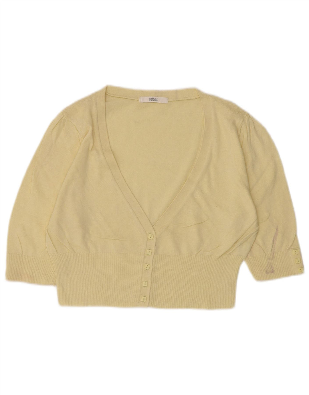 Marks & Spencer Womens Crop Cardigan Sweater UK 10 Small Yellow